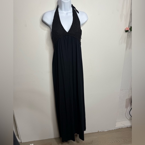 Green Dragon Black Maxi Halter Crotchet Dress Size Small - Picture 2 of 6